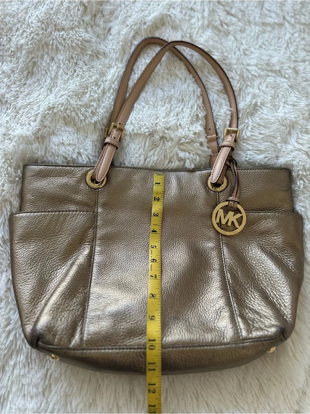 Michael Kors Metallic Bronze Pebbled Leather Tote Shoulder Bag Gold Hardware